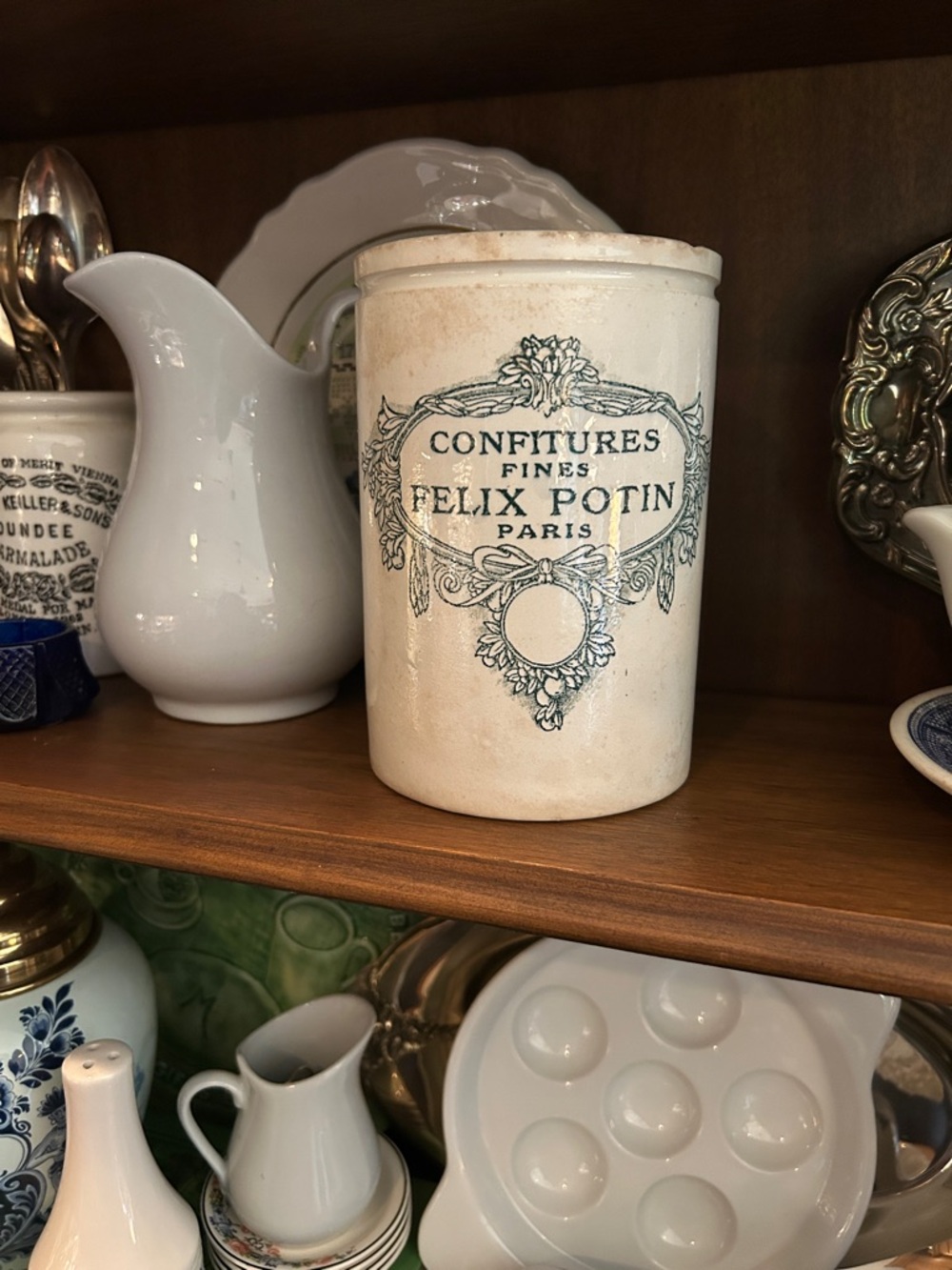 Antique Felix Potin Paris Confitures Large Crock